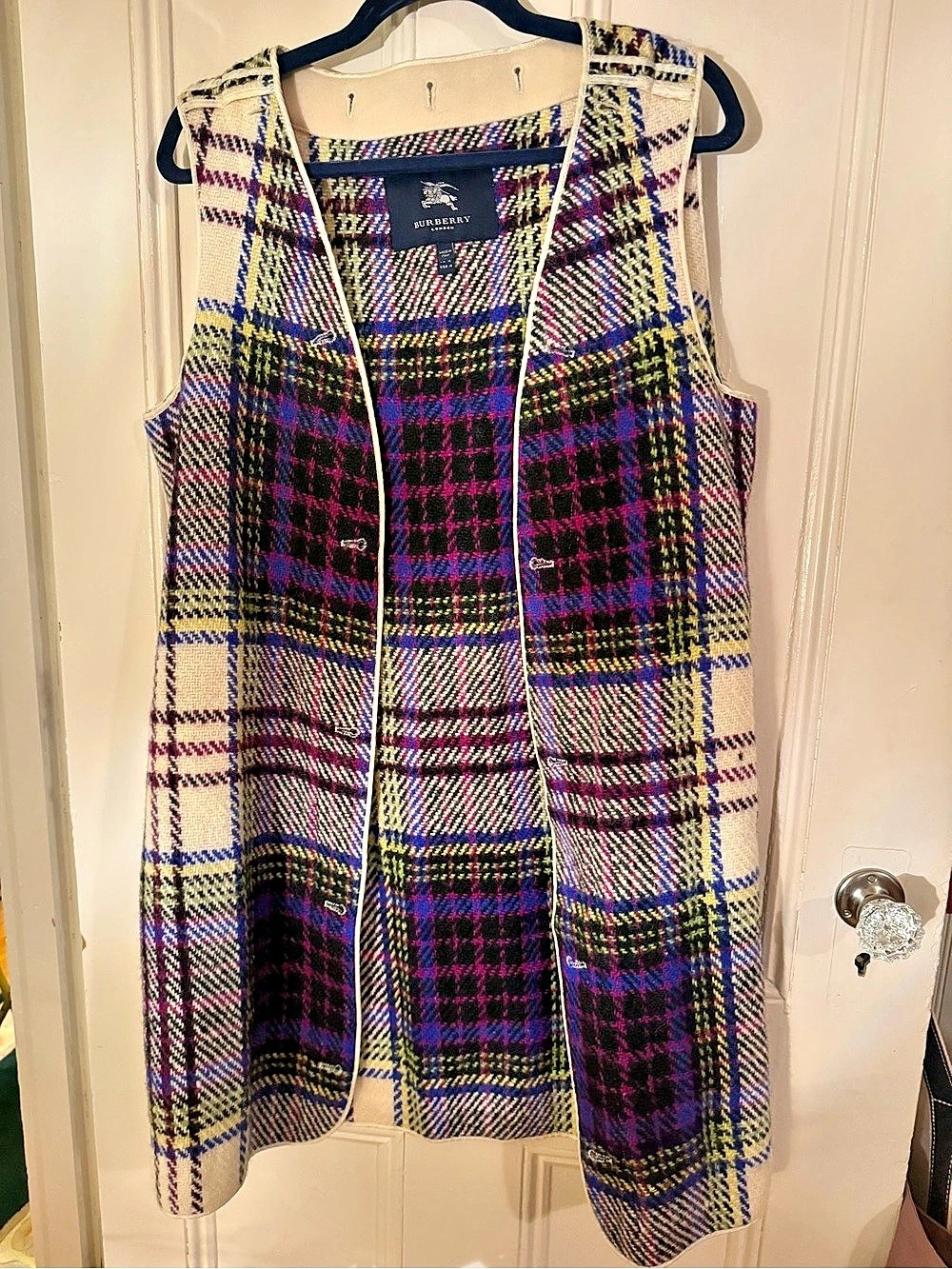 Burberry Plaid Long Vest Size 14 Like New